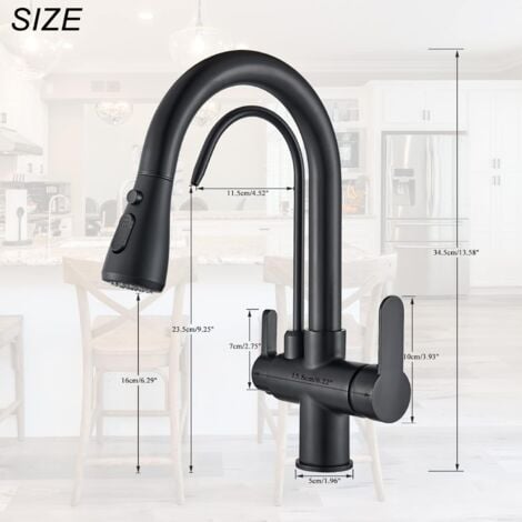 Robinet de Cuisine Douchette avec 3 Modes – Robinet Mitigeur Cuisine avec de l’eau pure- Rotatif à 360° – Froid & Chaud Disponible-noir