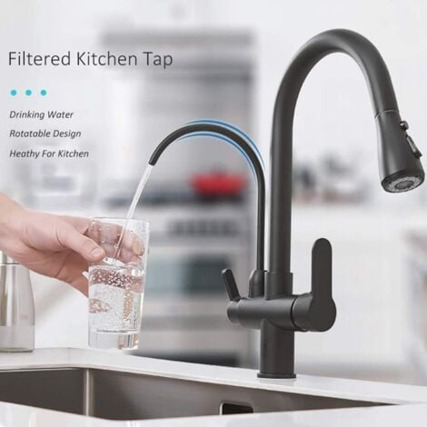 Robinet de Cuisine Douchette avec 3 Modes – Robinet Mitigeur Cuisine avec de l’eau pure- Rotatif à 360° – Froid & Chaud Disponible-noir