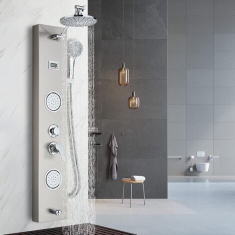 Zamery – Colonne de douche hydromassante – Douche à pluie, massage et cascade – Affichage température LCD – Acier inoxydable SUS 304