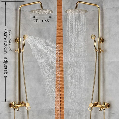 Colonne de douche dore avec mitigeur réglable en hauteur,Système de douche  en laiton 3 modes