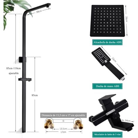 Colonne de Douche avec Mitigeur Noir, Colonne de Douche Noir Hauteur Réglable pour Salle de Bain, Ensemble de Douche avec Douchette et Pommeau de Douche