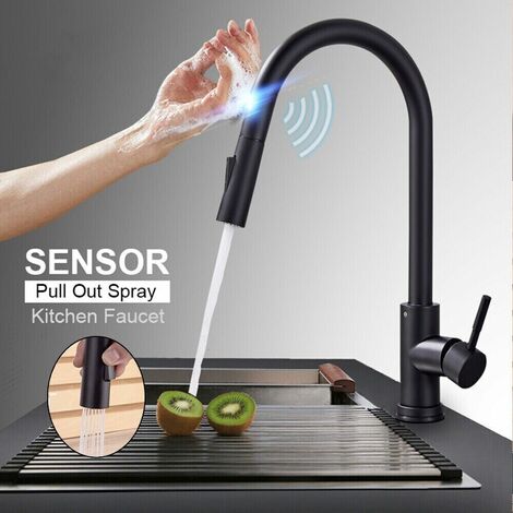 Robinet De Cuisine à Capteur Tactile noir en Acier Inoxydable avec 2 voies Mitigeur Cuisine évier Avec Douchette Extractible Robinet de Cuisine Monocommande