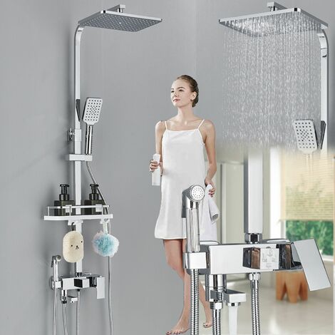 Zamery – Colonne de douche thermostatique – Hauteur réglable – 5 fonctions avec affichage LCD – Buses en caoutchouc souple – Tuyau de 59 pouces
