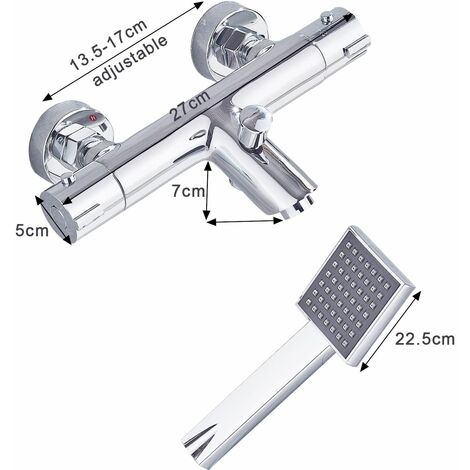 Mitigeur Baignoire Thermostatique 38°C Cascade, Robinet Thermostatique Baignoire,Mitigeur de Douche pour Baignoire avec Contrôle de La Température, Laiton, Finition Chromée