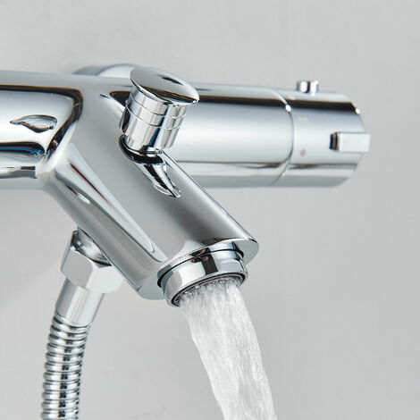 Mitigeur Baignoire Thermostatique 38°C Cascade, Robinet Thermostatique Baignoire,Mitigeur de Douche pour Baignoire avec Contrôle de La Température, Laiton, Finition Chromée