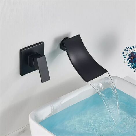 Zamery – Mitigeur mural de lavabo cascade noir – Installation murale – Laiton sans plomb – Noyau de valve céramique – Débit élevé pour remplissage rapide
