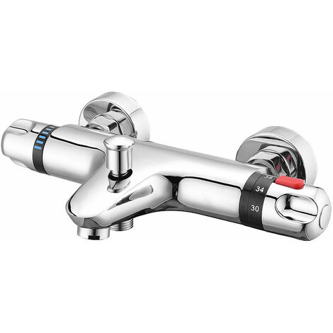 Zamery – Mitigeur thermostatique de baignoire – Finition chrome poli – Laiton massif – Température sécurisée à 38°C – Installation facile