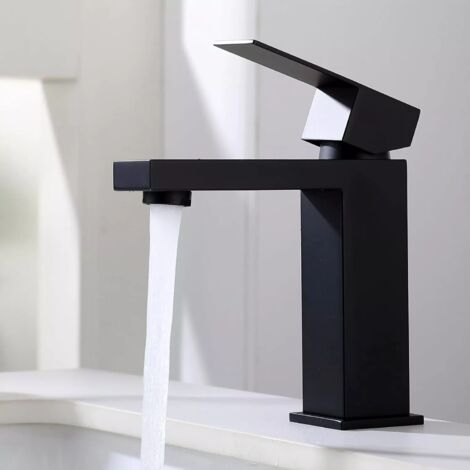 Mitigeur lavabo cascade noir acier inoxidable levier unique eau chaude et froide avec tuyaux inclus Haute robinet salle bain noir robinet lavabo noir mitigeur salle de bain noir robinet salle de bain (1/5)