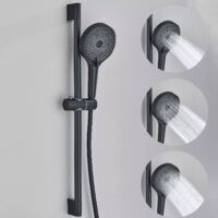 Barre de douche en acier inoxydable 60CM avec pommeau de douche et Douchette 3 Jets, 150CM tuyau de douche Barre de Douche en INOX ZAMERY