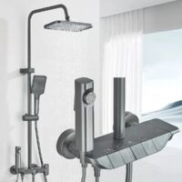 Colonne de Douche Gris Titane avec Tête Carrée - Colonne de Douche 4 Modes et Hauteur Réglable - Tête de Douche, Jet, Robinet et Pommeau de Douche