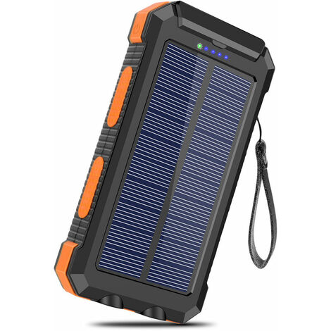 Chargeur Solaire 20000mAh avec 2 USB Portable Batterie Externe sans Fil Powerbank Charge Rapide pour Smartphones, Tablette, Outdoor Camping (Orange)