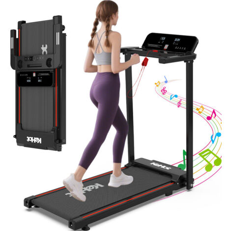 Cinta de correr plegable para casa con APP y Bluetooth, 1–12 km/h, pantalla LCD, 12 programas, motor silencioso 2,5 HP, superficie amortiguada, con barras laterales y sistema compacto