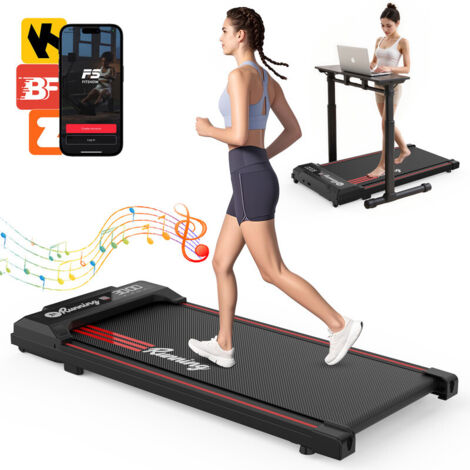 Cinta de correr plegable y silenciosa para casa, Walking Pad 1–6 km/h con App, Bluetooth, mando a distancia, pantalla LCD y 12 programas, diseño compacto con amortiguación y carga hasta 120 kg