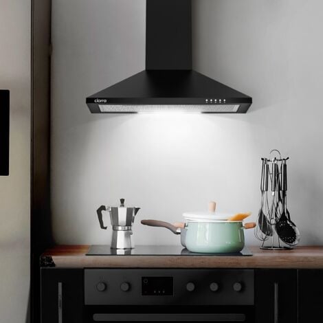 CIARRA Hotte Aspirante A++ 60cm 370m3/h 2pcs Filtre Actif Recyclage Ou Evacuation 3 Vitesses Eclairage Noir 201BK60