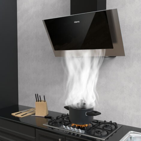 CIARRA Hotte Inclinee 60cm Classe A++ avec 2pcs Filtre Actif 370m3/h 3 Vitesses Recyclage Ou Evacuation 736CBK60 - Noir