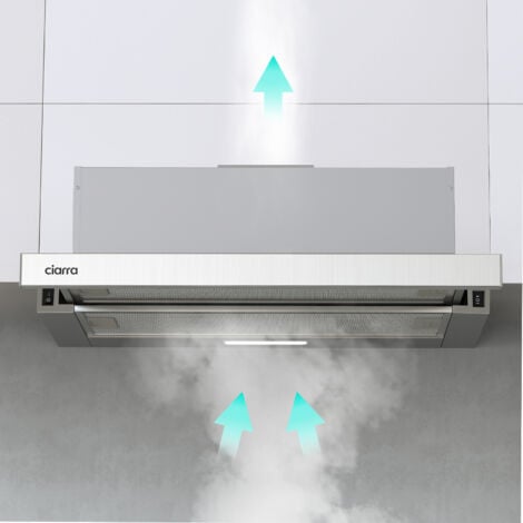 CIARRA Hotte Tiroir 60cm 370 m3/h A++ Téléscopique Recyclage Evacuation Inox CD6906DS