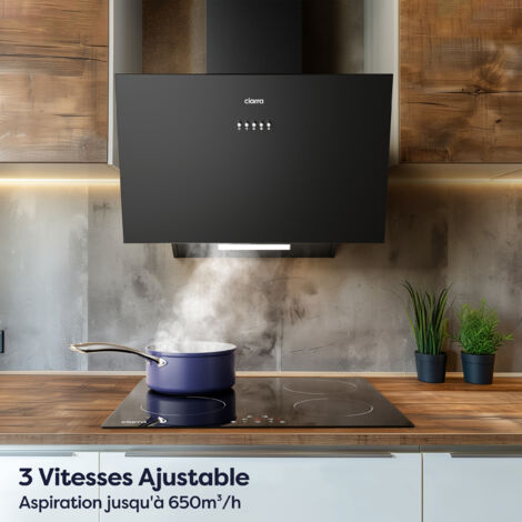 Ciarra Hotte inclinée 60cm classe 650m3h 3 vitesses évacuation ou recyclage noire