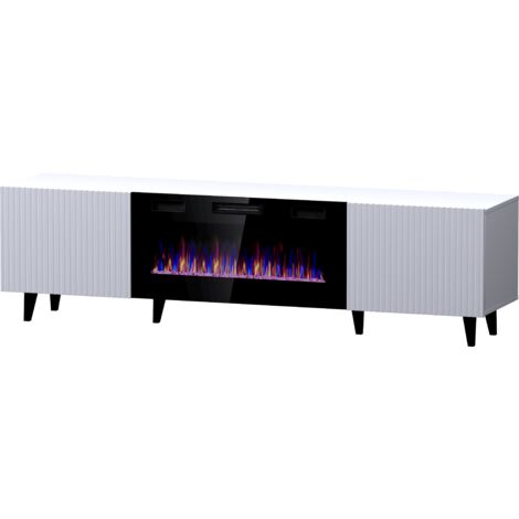 Mueble de TV PAFOS 180 cm blanco mate + chimenea eléctrica