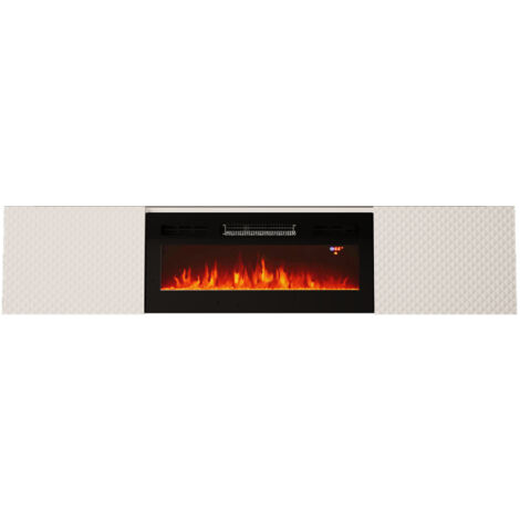 Mueble de TV COAL 180 cm blanco brillante con chimenea eléctrica