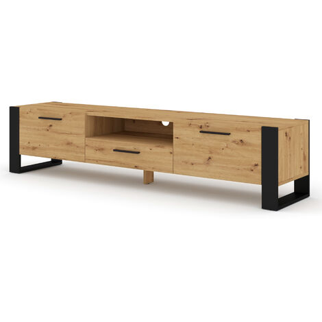 Mueble de TV NUKA 200 cm de estilo industrial roble artesanal / negro mate