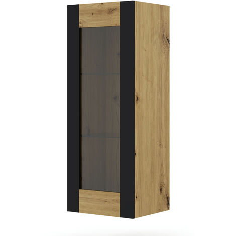 Vitrina con cristal MONDI 125 cm roble artesanal / negro mate