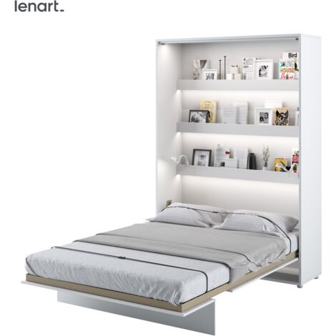 Cama abatible Lenart BED CONCEPT 01 140x200 vertical blanco brillante