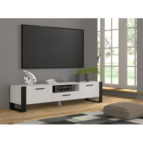 Mueble de TV NUKA 200 cm de estilo industrial blanco mate / negro mate
