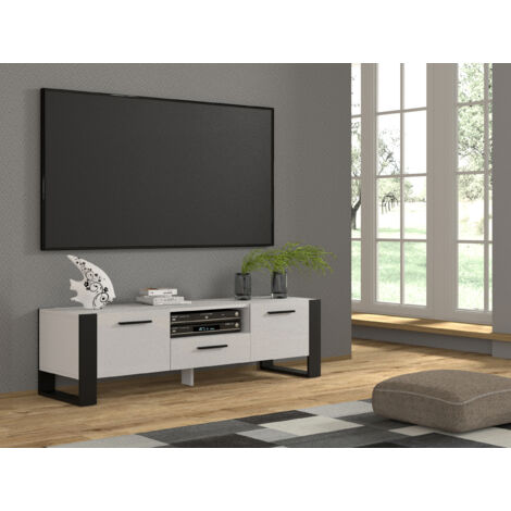 Mueble de TV NUKA 160 cm de estilo industrial blanco mate / negro mate