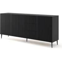 Cómoda RAVENNA B 200 cm 3D3S negro mate fresado + patas