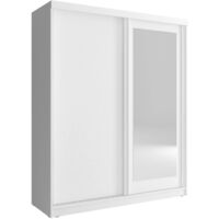 Armoire de rangement ALASKA 200 cm avec 2 Portes Coulissantes Miroir Blanc Mat