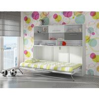 Cama abatible ROGER 90x200 cm horizontal + estantería blanco craft / grafito