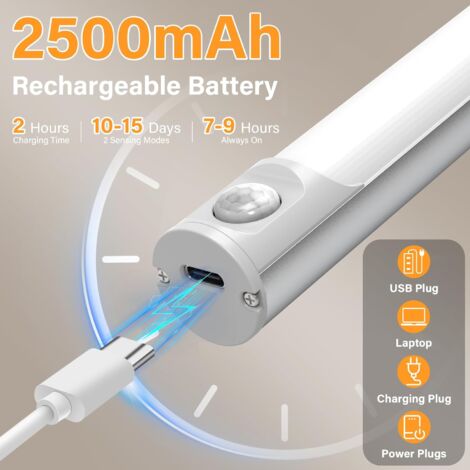 Reglette LED Cuisine Sans Fil avec Detecteur Mouvement, 2500mAh Lampe de Bureau Rechargeable USB, Lumiere Magnétique avec Télécommande, Eclairage Murale pour Placard, Tableau, Miroir, Armoire