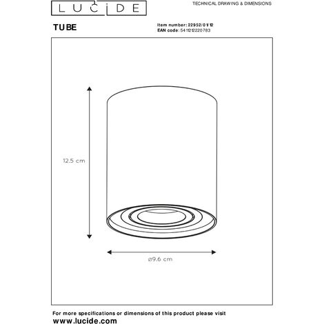 Lucide TUBE - Spot encastrable - Ø 9,2 cm - 1xGU10 - Noir
