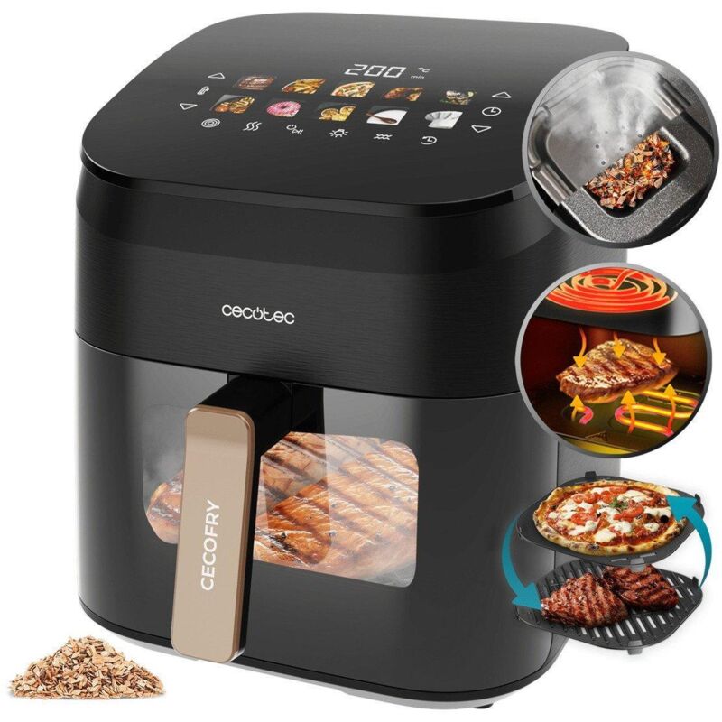 Cecotec Friteuse à air numérique 9 l avec fenêtre – Air Fryer Cecofry Panoramic 9000. 2 700 W, paroi de séparation mobile, double température, température de 80 à 200 °C, 8 modes Cecotec Friteuse à air numérique 9 l avec fenêtre – Air Fryer Cecofry Panoramic 9000. 2 700 W, paroi de séparation mobile, double température, température de 80 à 200 °C, 8 modes