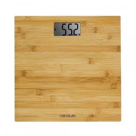Cecotec – Pèse-personne numérique en bambou 180 kg – Écran LCD 74 x 38 mm – Graduation 100 g – Base antidérapante pour sécurité accrue