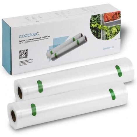Cecotec Rouleaux Gaufrés Set de 2 Rouleaux Grands 28 x 600 cm. Convient pour la cuisson à basse température, Surface gaufrée, Sans BPA. Des tailles de sacs personnalisées.