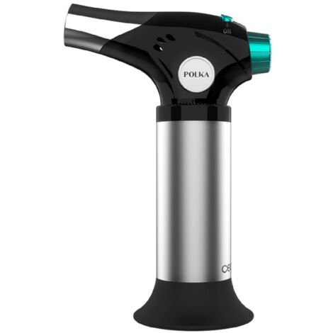 Polka Flame-Cook 1000 Chalumeau en acier de, rechargeable with regulator de adjustable de capable de of flamme atteignant 1300 degrés. Facile à ranger e comprend une brosse, une spatule et un livret d (1/5)