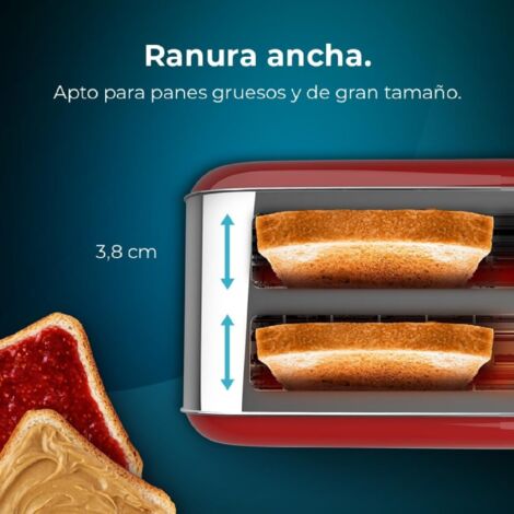 Cecotec Toastin' Time 1500 Bleu – Grille-Pain 1500 W, 4 Tranches, Fentes Extra-Larges 3,8 Cm, Support Viennoiseries & Inox !