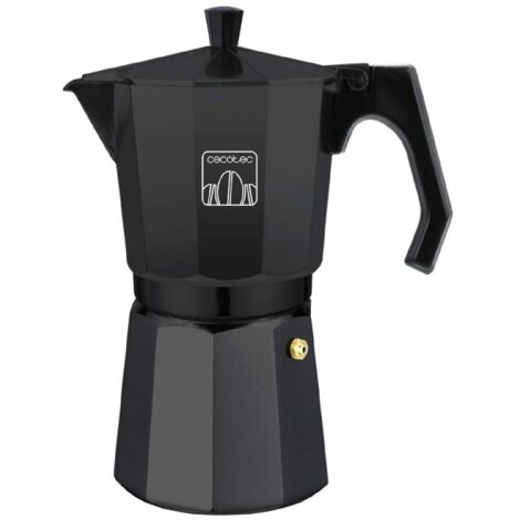 Cecotec – Cafetière italienne 12 tasses en aluminium noir – Capacité 600 ml – Poignée ergonomique thermorésistante – Filtre en acier inoxydable