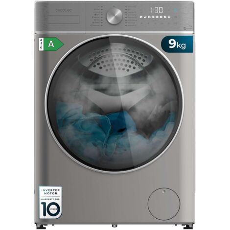 Cecotec Lave-linge 9Kg de Bolero DressCode 9800 Inverter Steel A 1400 tr/min, Classe A, 16 programmes, moteur Inverter Plus, SteamMax, OnSmart, SpaCare, Fuzzy Logic et écran tactile XXL