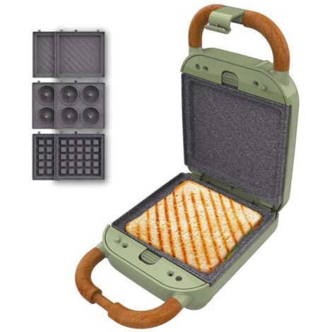Cecotec Rock'nToast Retro One Green - Appareil 3-en-1 700W : Sandwiches, Gaufres & Beignets, Design Rétro, Plaques RockStone Anti-adhésives