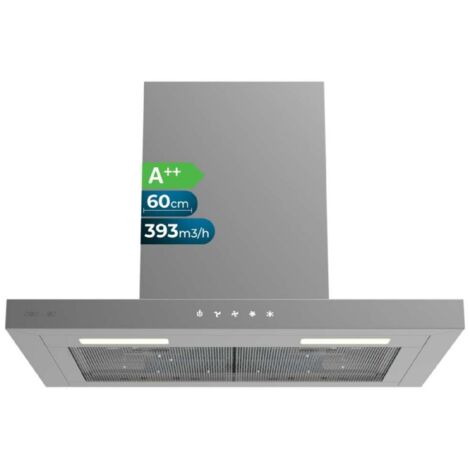 Cecotec Hotte Aspirante 60cm Type T Bolero Flux TT 604000 Inox A++. Aspiration 393m3/h, Moteur DC, 3 Vitesses