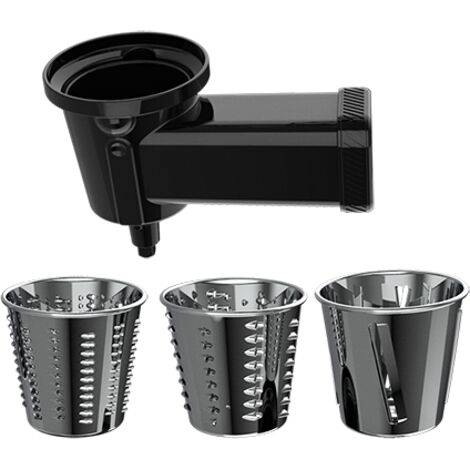 Accessoire pour couper et déchiqueter les légumes avec 3 tambours interchangeables en acier inoxydable adaptés pour couper, trancher ou déchiqueter thefood. Compatible avecla gamme des pétrins Twist&a (1/5)