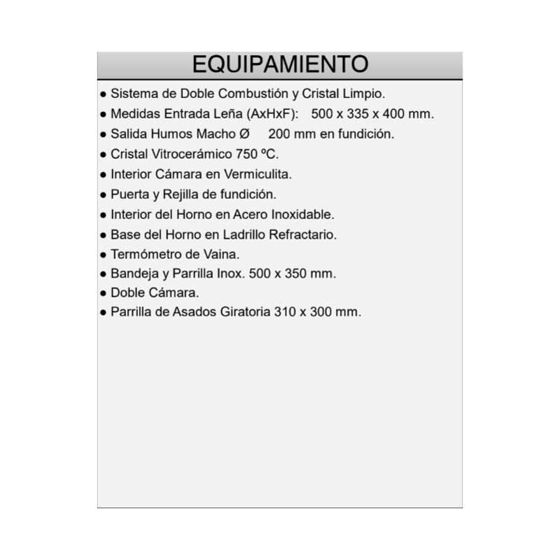 Estufa Leña con Horno FM Modelo M-107 sin Turbina