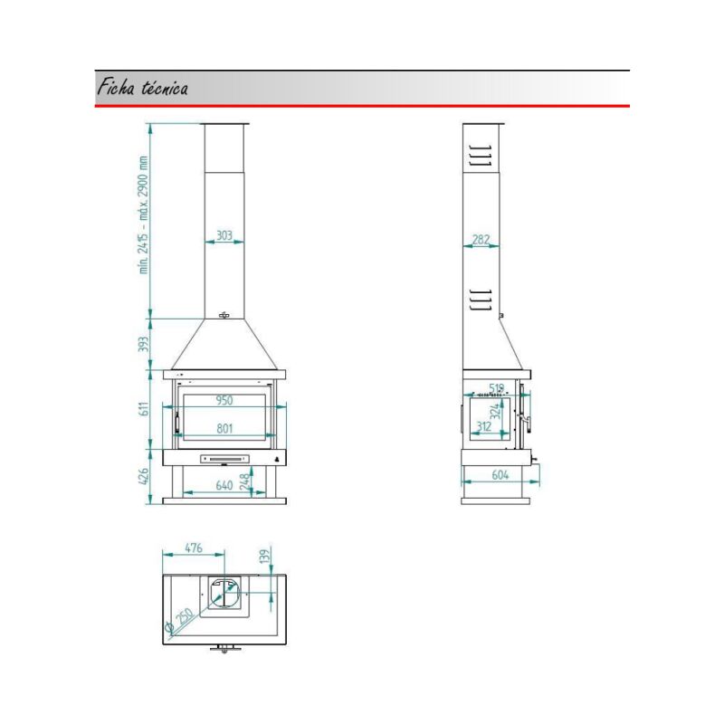 CHIMENEA METÁLICA DE LEÑA FM C-203 VERMICULITA 13.5 KW