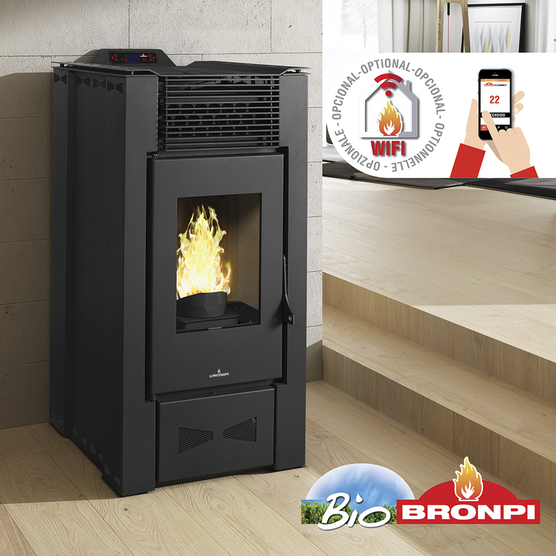 ESTUFA PELLET BRONPI MODELO EVA 15 KW CANALIZABLE COLOR NEGRO