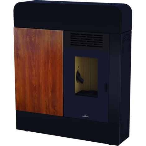 BRONPI - Estufa de Pellet Extraplana Negro Brillo con Acabado Efecto Madera Modelo DORA-NB de 11 kW