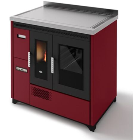 Eva Calòr Cocina Ventilada De Pellet Con Encimera De Acero NINA 901658400 Acabado Rojo