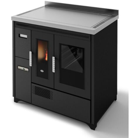 Eva Calòr Cocina Ventilada De Pellet Con Encimera De Acero ENRICA 901669600 Acabado Negro