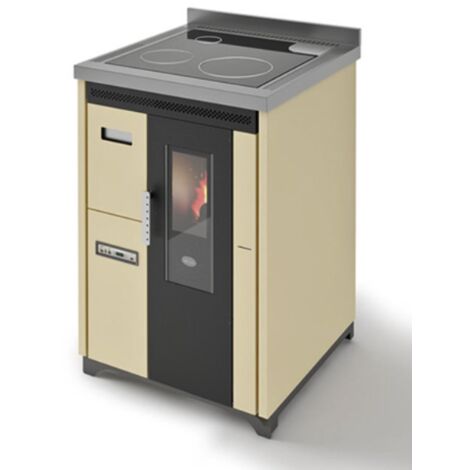 Eva Calòr Cocina De Pellet Ventilada Con Encimera De Acero NINA 901658300 Acabado Marfil